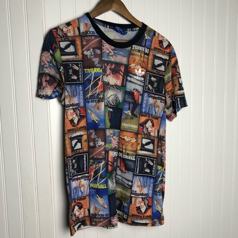 Adidas magazines cut out all over print men’s t shirt